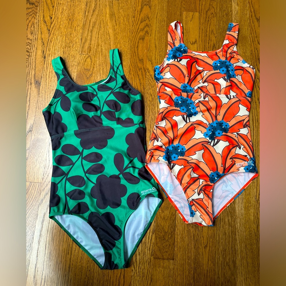 Qty 2 Lot Regatta Womens/Ladies Orla Kiely Tropical Bathing Suits Orange & Green